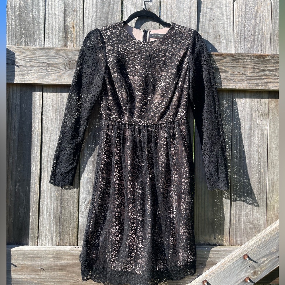 Ivanka Trump Black Floral Lace Dress Nude Lining Size 2